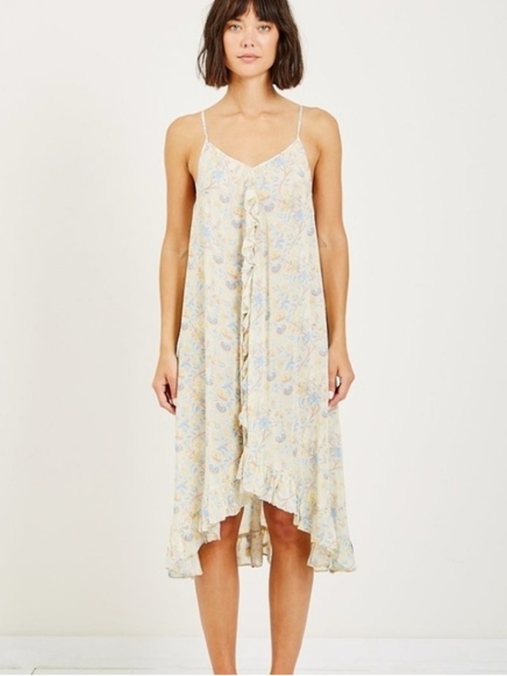 Mes Demoiselles Cream Floral Ruffle High-Low Dress